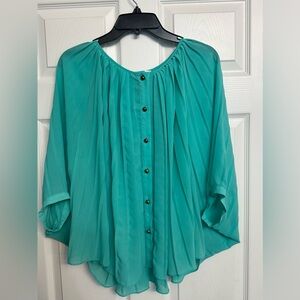 MM Couture Turquoise Elegant Button-Front Blouse